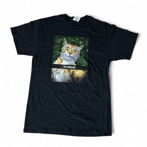 Snapcat Cat Meme Graphic Print Black Short Sleeve T-Shirt Cat Lady